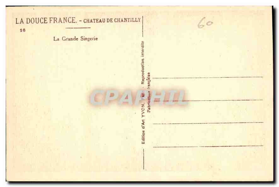 CPA La Douce France Chateau de Chantilly la grande Singerie  — Verso