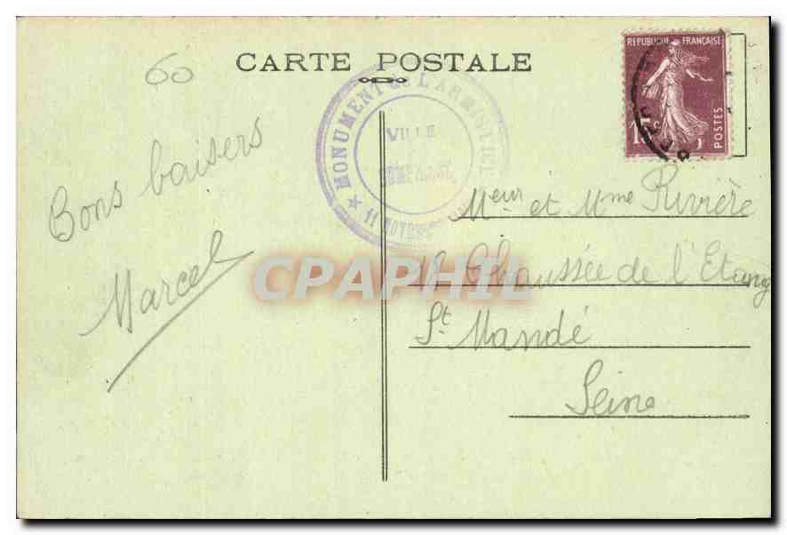 CPA Foret de Compiegne Clairiere de l'Armistice vue generale de la Clairiere ou fut signe l'Armistic — Rückseite
