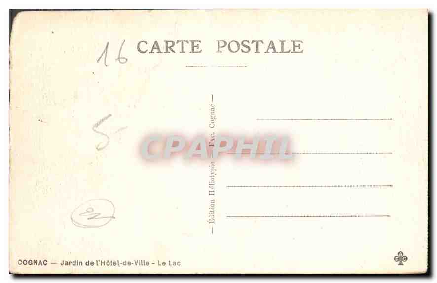 CPA Cognac Jardin de l'Hotel de Ville le Lac  — Rückseite