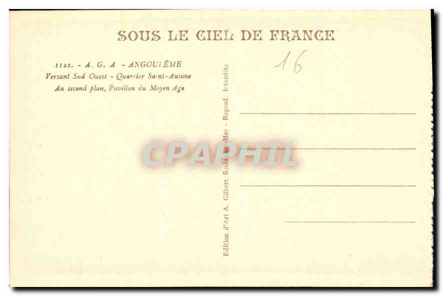 CPA Angouleme Versant Sud Ouest Quartier Saint Ausome au second plan Pavillon du Moyen Age  — Rückseite