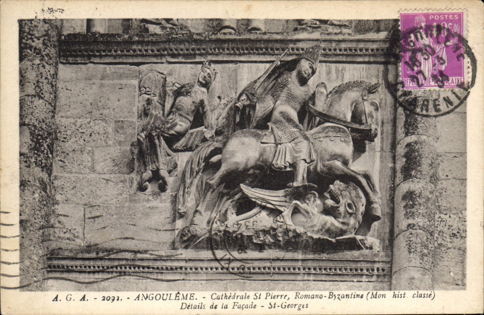 Angoulême - Cathédrale Saint-Pierre, Romano-Byzantine - Détails de la façade - Saint-Georges