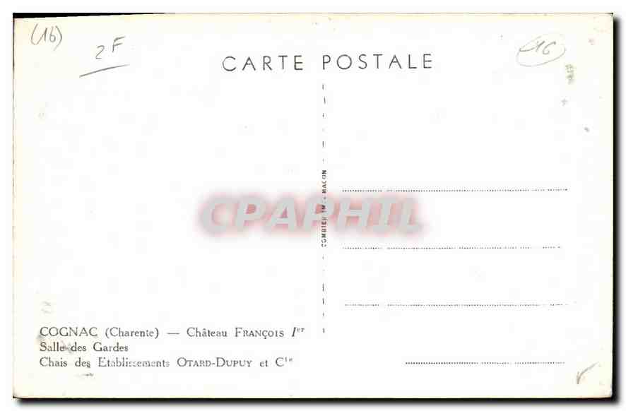 CPA Cognac Charente Chateau Francois I Salle des Gardes  — Rückseite
