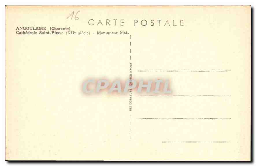 CPA Angouleme Charente Cathedrale Saint Pierre Monument hist  — Verso