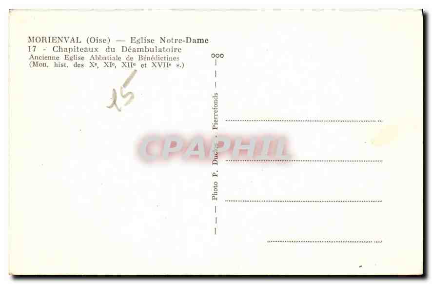 CPA Morienval Oise Eglise Notre Dame Chapiteaux du Deambulatoire  — Rückseite