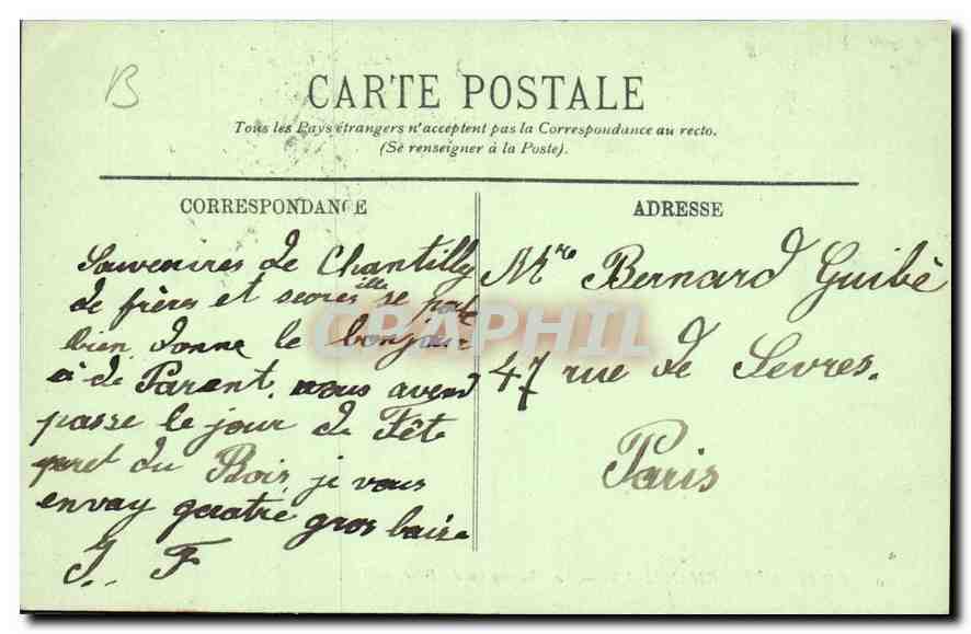 CPA Chateau de Chantilly le Chateau vu du Parc  — Rückseite