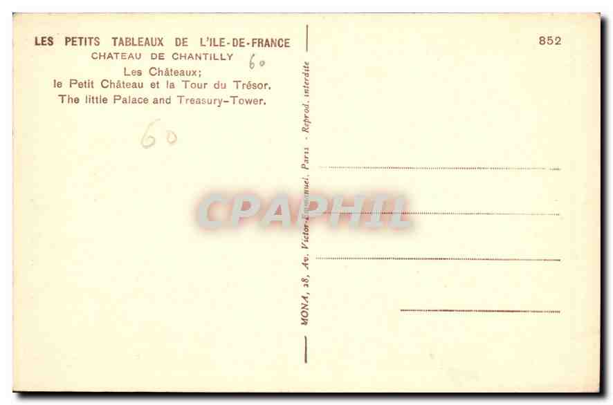 Château de Chantilly — Le Petit Château et la Tour du Trésor — Mona, n°852 — Rückseite