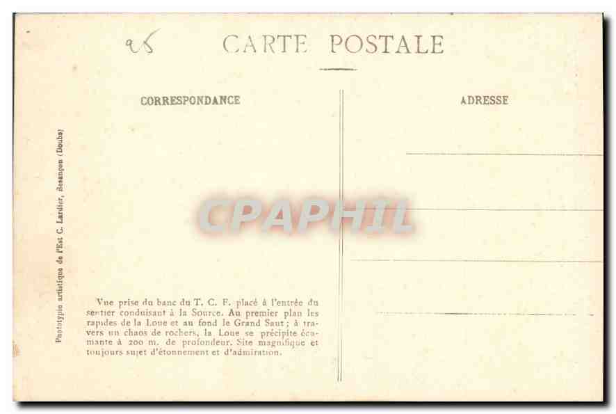 CPA les Sites pittoresques de Franche Comte Vallee de la Loue Mouthier Haute Pierre les Gorges de No — Rückseite