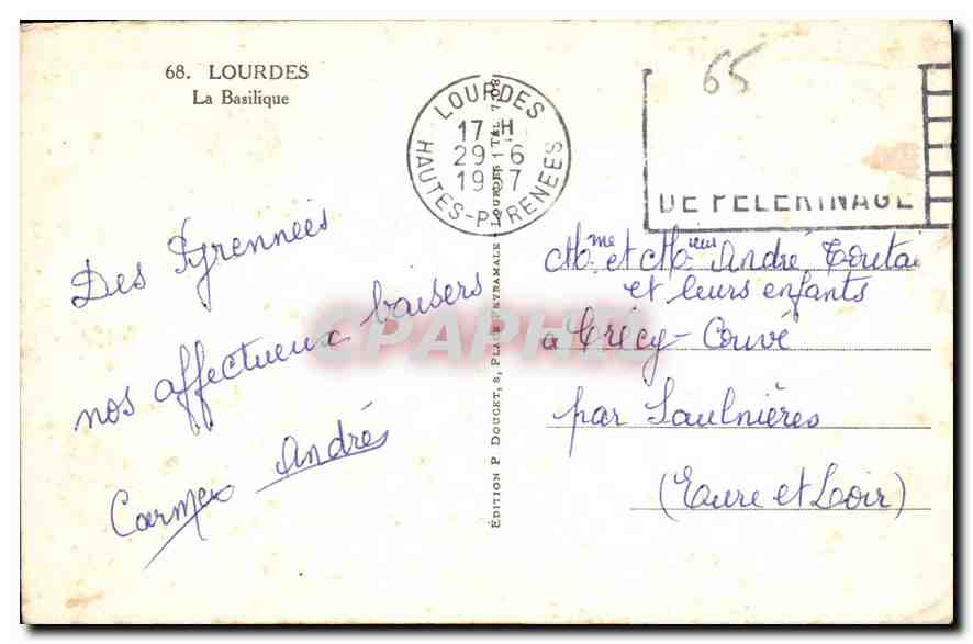CPA Lourdes la Basilique  — Verso