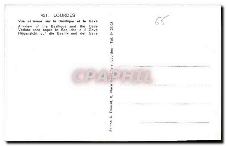 CPA Lourdes Vue aerienne sur la Basilique et le Gave  — Verso