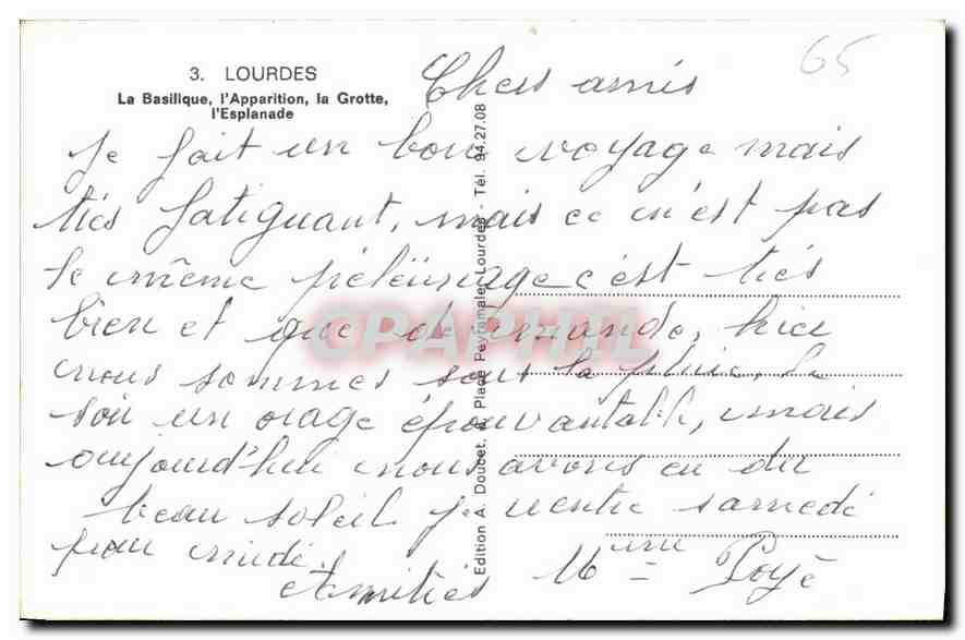 CPA Lourdes la Basilique l'Apparition la Grotte l'Esplanade  — Verso