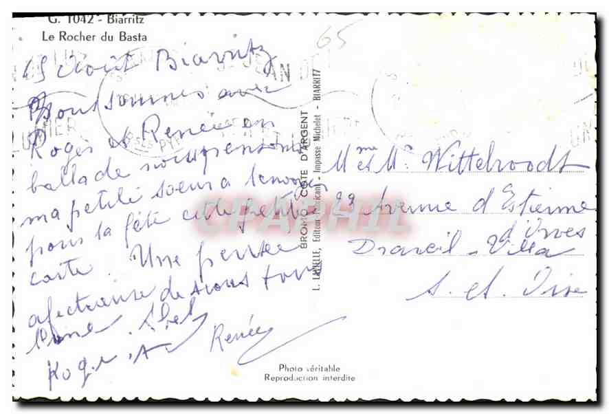 CPA Biarritz le Rocher du Basta  — Verso
