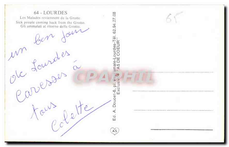 CPA Lourdes les Malades reviennent de la Grotte  — Rückseite