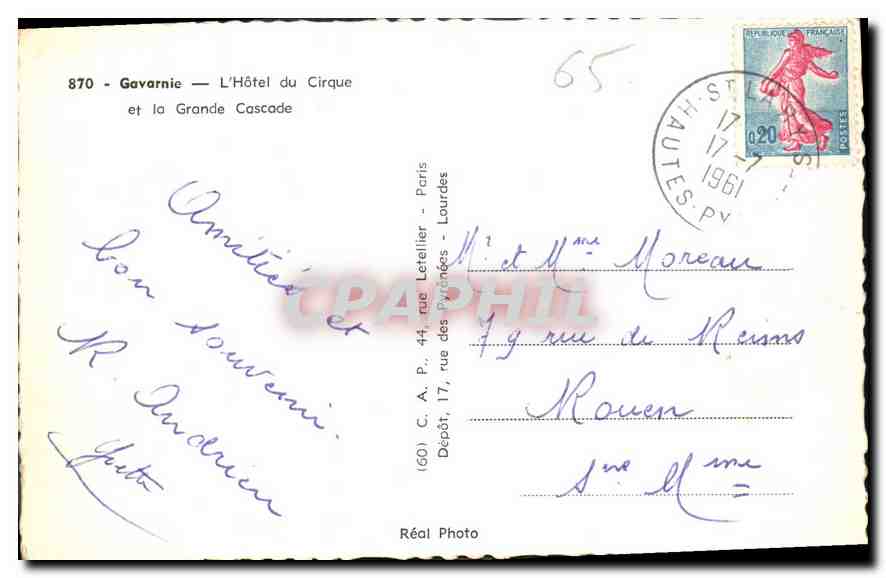 CPA Gavarnie l'Hotel du Cirque et la Grande Cascade  — Verso