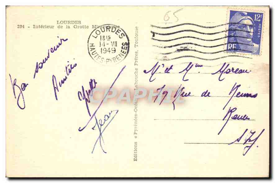 CPA Lourdes Interieur de la Grotte Miraculeuse  — Verso