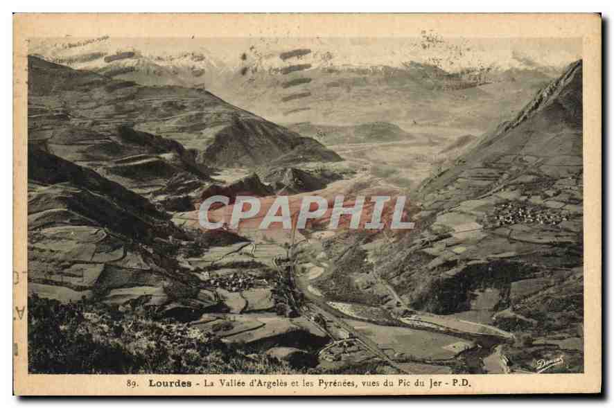 CPA Lourdes la Vallee d'Argeles et les Pyrenees Vues du Pic du Jer 