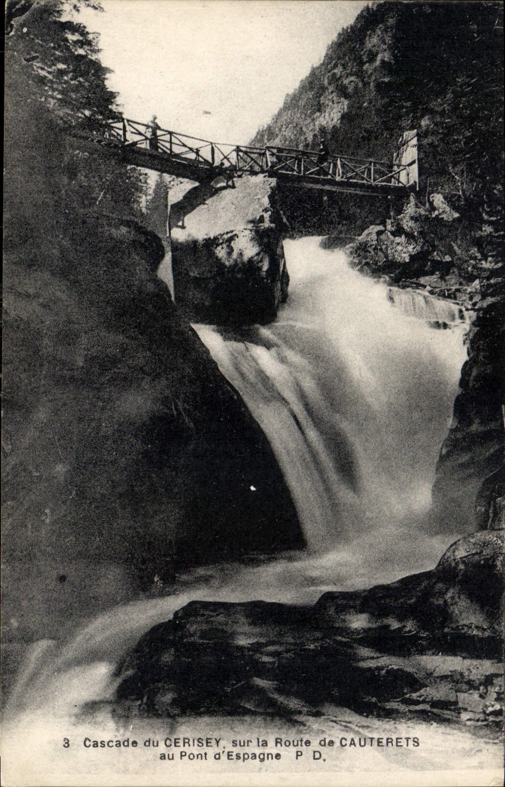 Cascade du Cerisey sur le Pont d'Espagne — Route de Cauterets — Édition P. Doucet, n°3