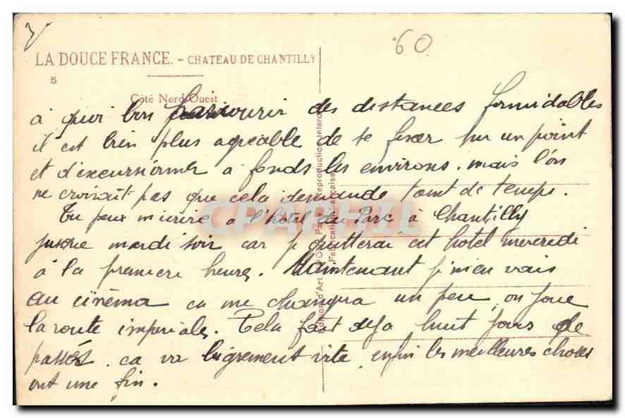 CPA Chateau de Chantilly Cote Nord ouest  — Verso