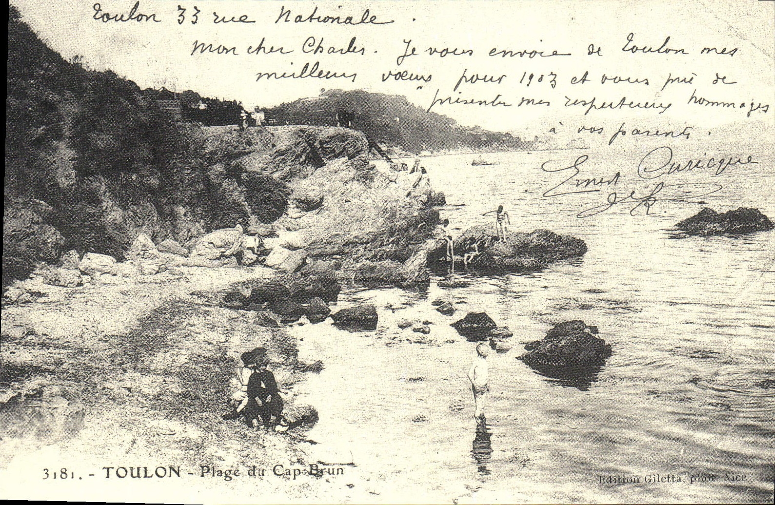 Toulon - Plage du Cap Brun — Édition Giletta, pilor Nice, n° 3181