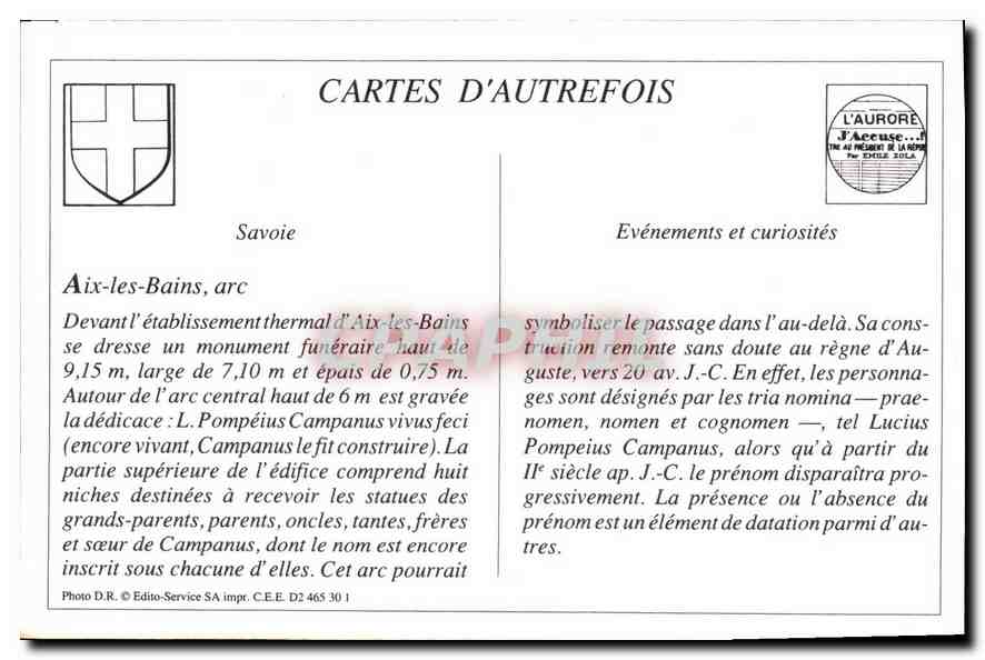 REPRO Aix les Bains Arc de Campanus  — Verso