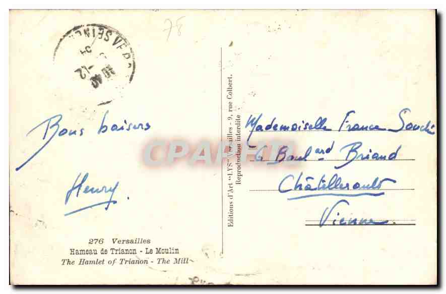 CPA Versailles Hameau de Trianon Le Moulin  — Verso
