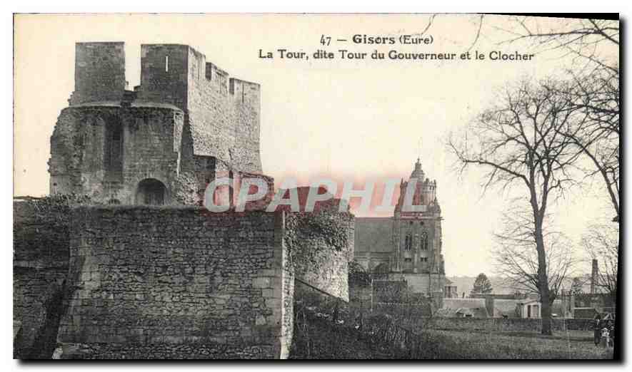 CPA Gisors Eure La Tour dite Tour du Couverneur et le Clocher 