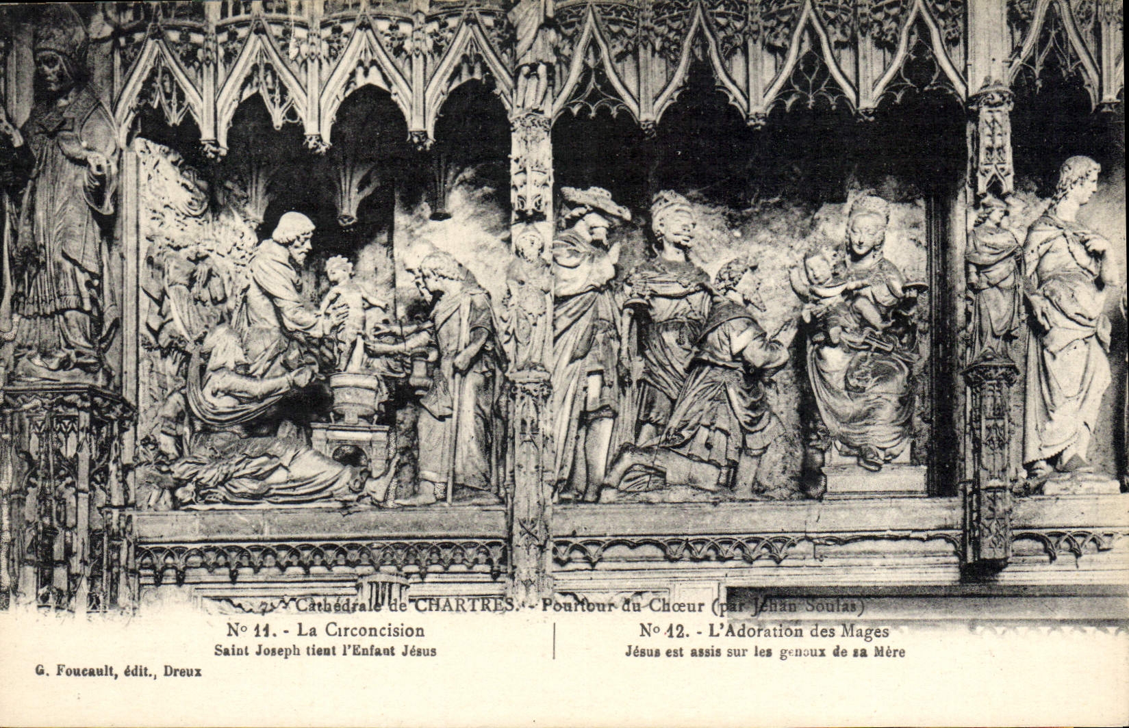Cathédrale de Chartres — Pourtour du Chœur — Scènes sculptées (par Jean Soulas) — G. Foucault, édit., Dreux