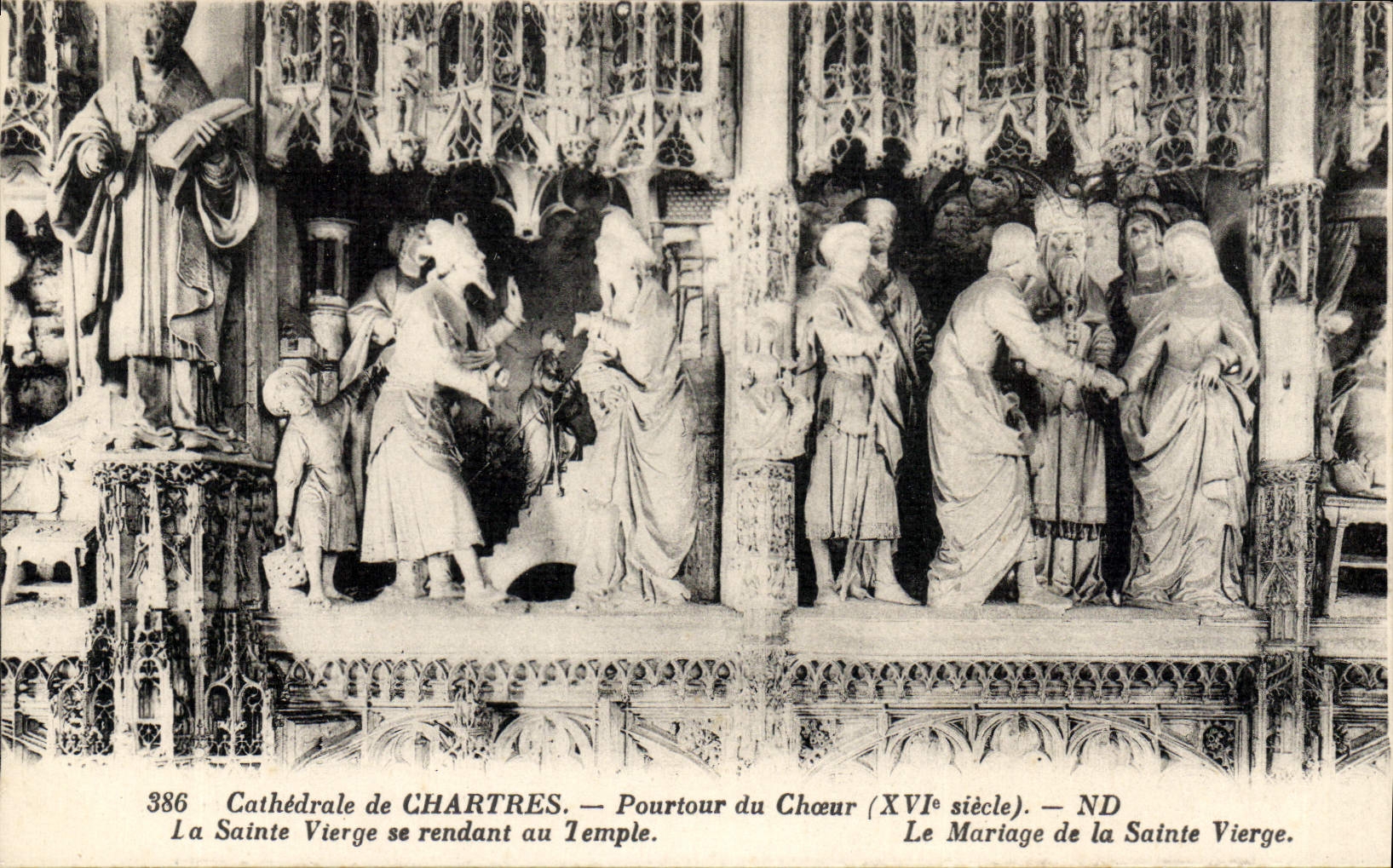Cathédrale de Chartres — Pourtour du Chœur (XVIe siècle) — La Sainte Vierge se rendant au Temple. Le Mariage de la Sainte Vierge.