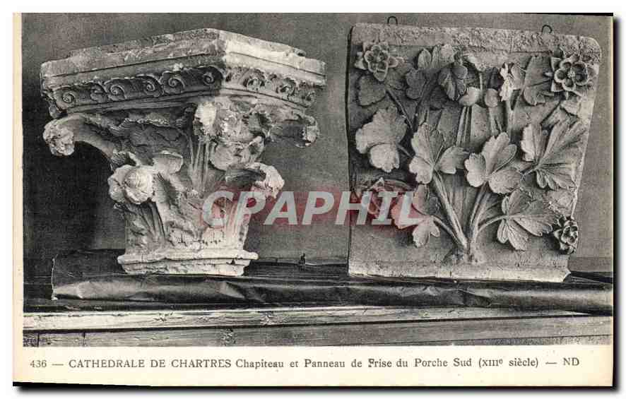 CPA Cathedrale de Chartres Chapiteau et Panneau de Prise du Porche Sud 