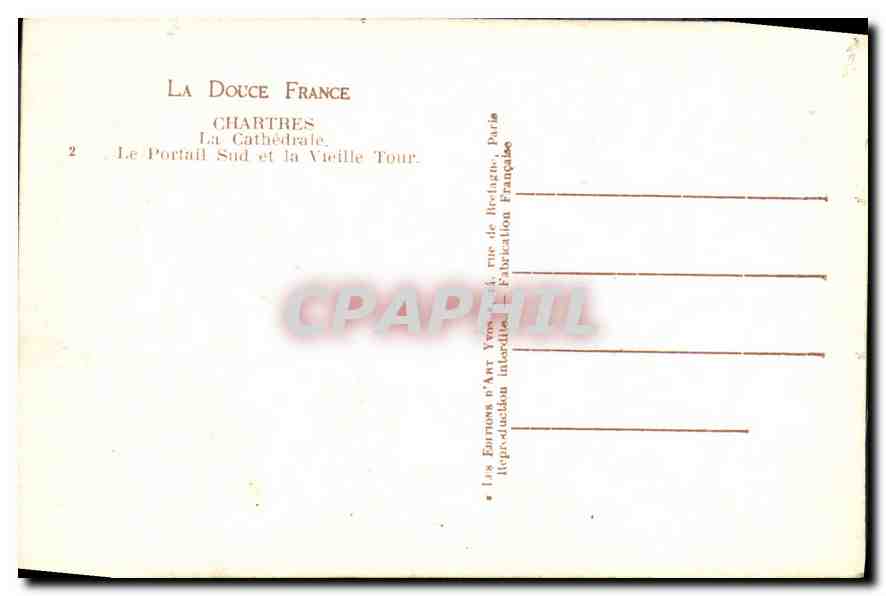 Chartres — La Cathédrale, Le Portail Sud et la Vieille Tour — Les Éditions d'Art Yvon, Paris — Achterkant