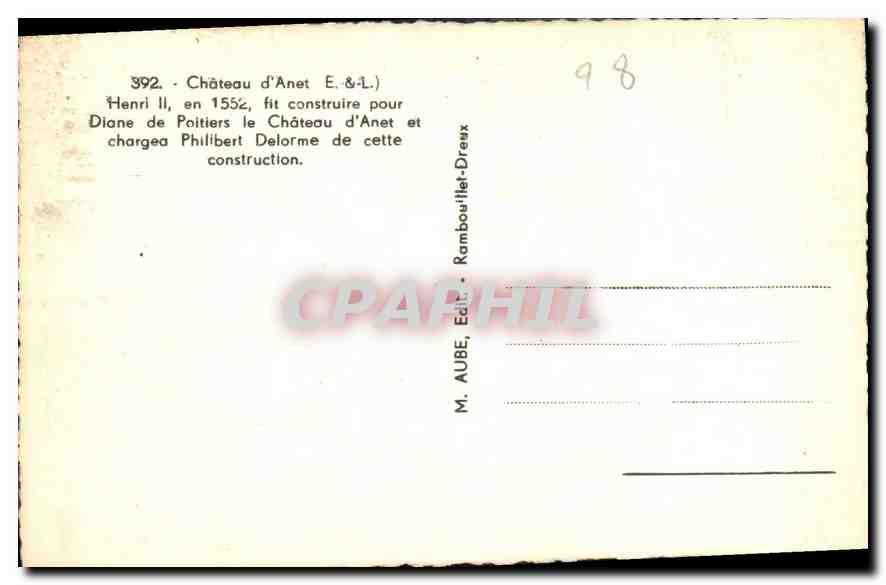 CPA Chateau d'Anet EL Henri II  — Back
