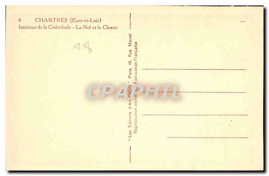 CPA Chartres Eure et Loir Interieur de la Cathedrale La Nef et le Choeur  — Rückseite