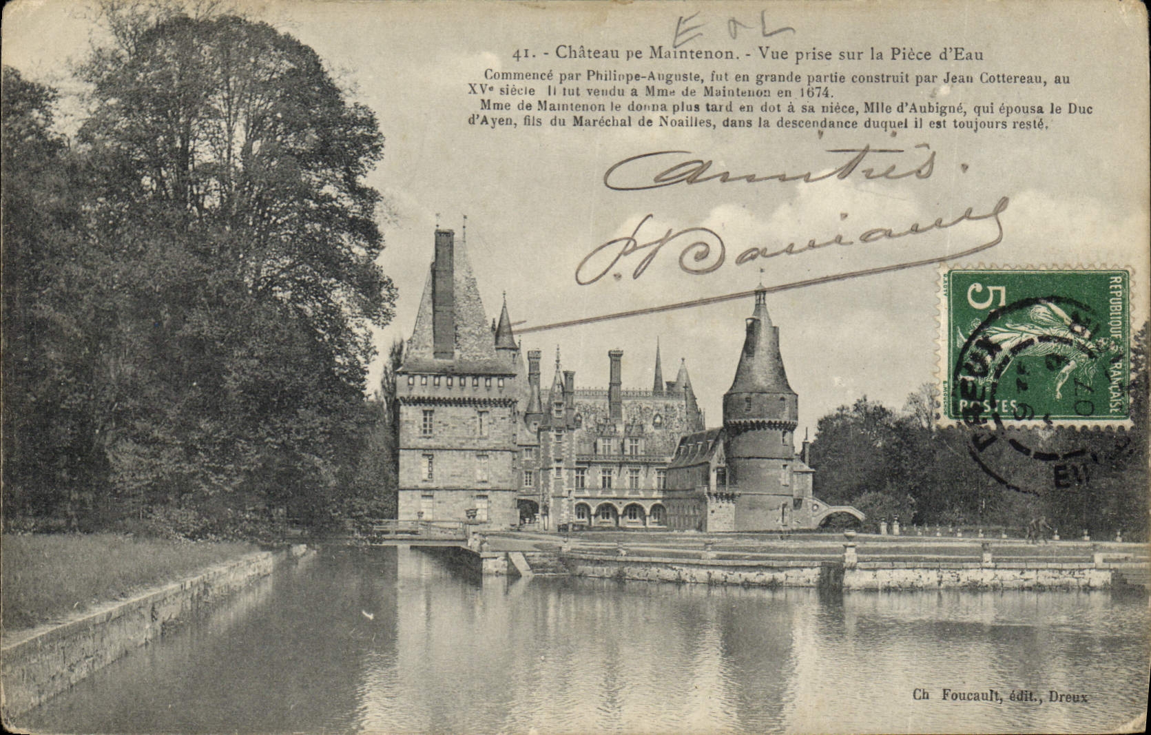 Château de Maintenon — Vue prise sur la Pièce d'Eau — Ch. Foucault, édit. Dreux