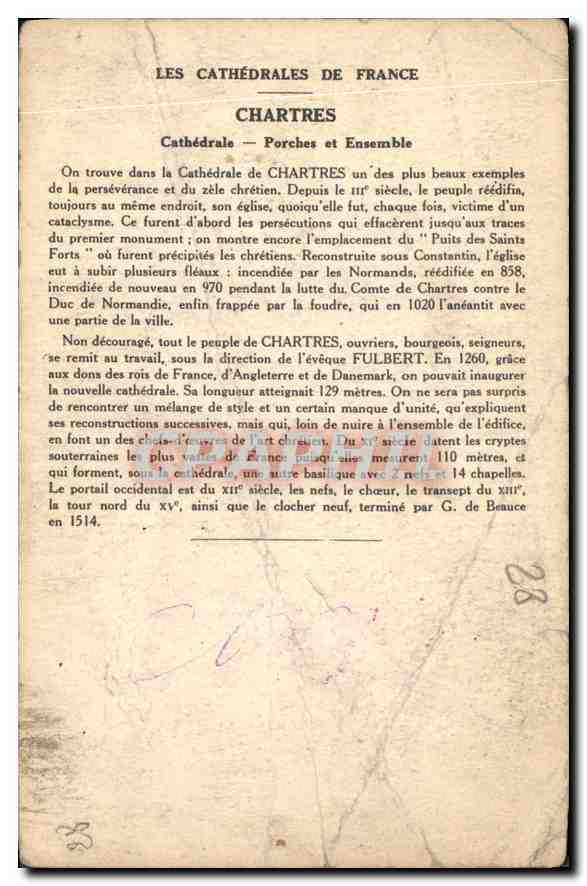 CPA Chartres Eure et Loir Cathedrale Porches ensemble  — Verso