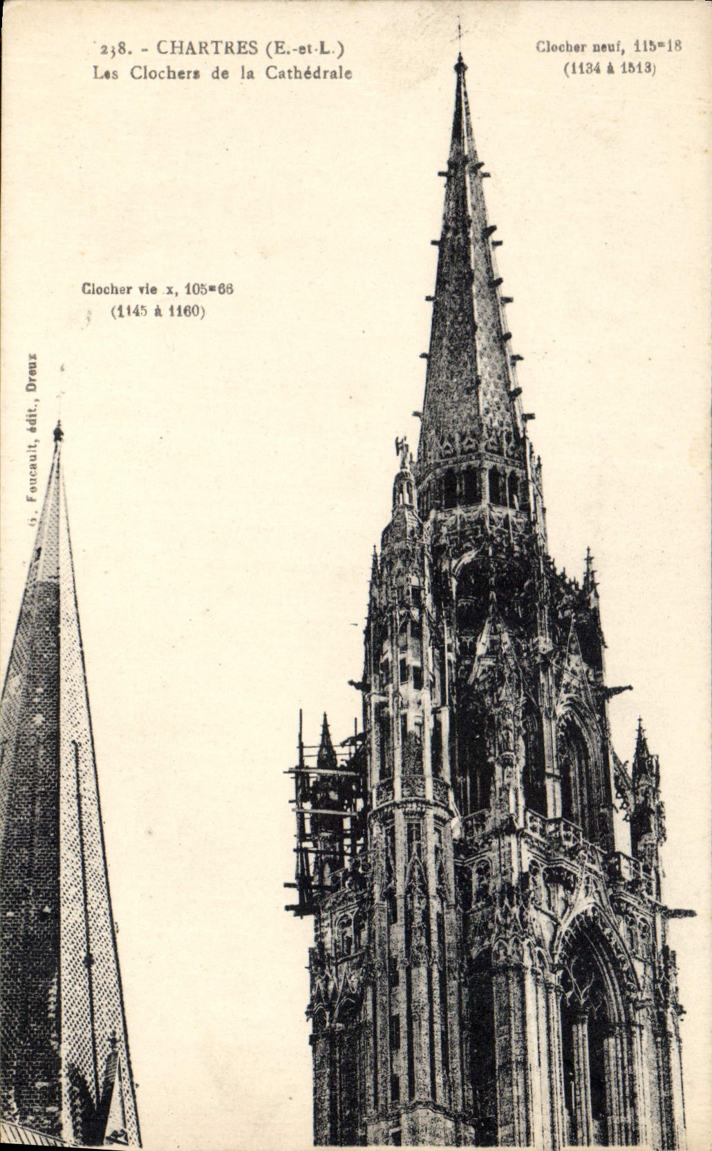 Chartres (E-et-L.) — Les Clochers de la Cathédrale — Foucault, édit. Dreux