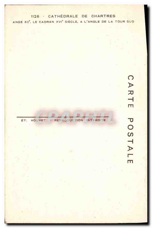 Cathédrale de Chartres — Ange XIIe, le cadran XVIe siècle, à l'angle de la tour sud — Éditeur HOUVET — Rückseite