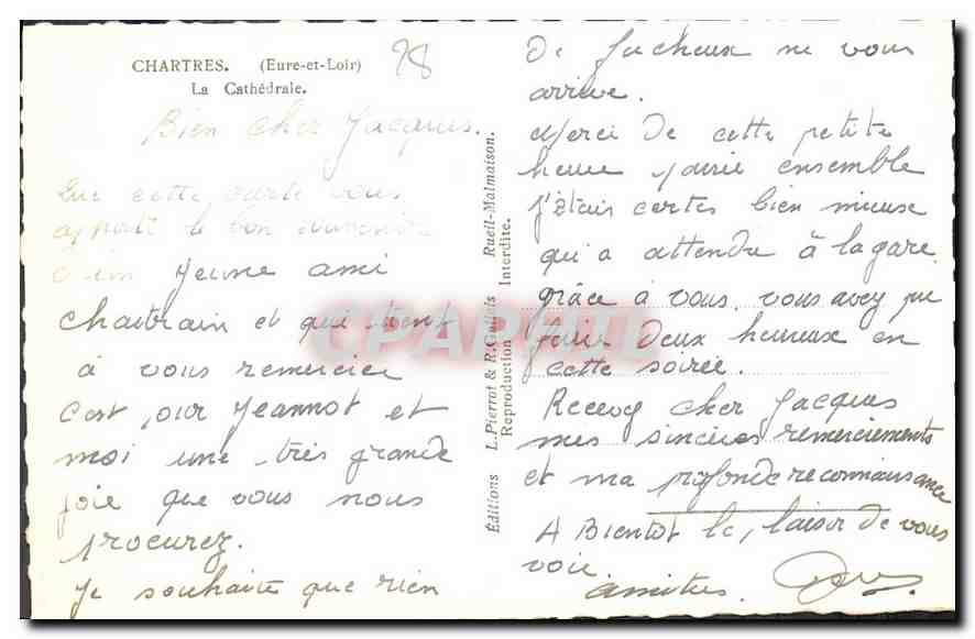 CPA Chartres Eure et Loir La Cathedrale  — Verso