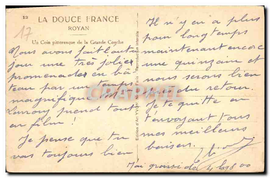 CPA Royan Un Coin pittoresque de la Grande Conche  — Rückseite