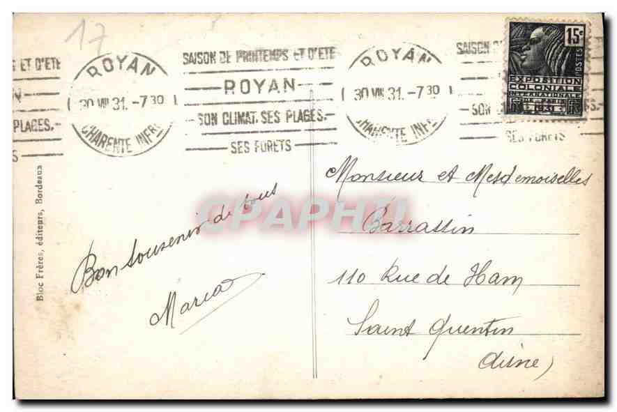 CPA Royan Pontaillac Cote d'Argent Les Rochers La Villa  — Rückseite