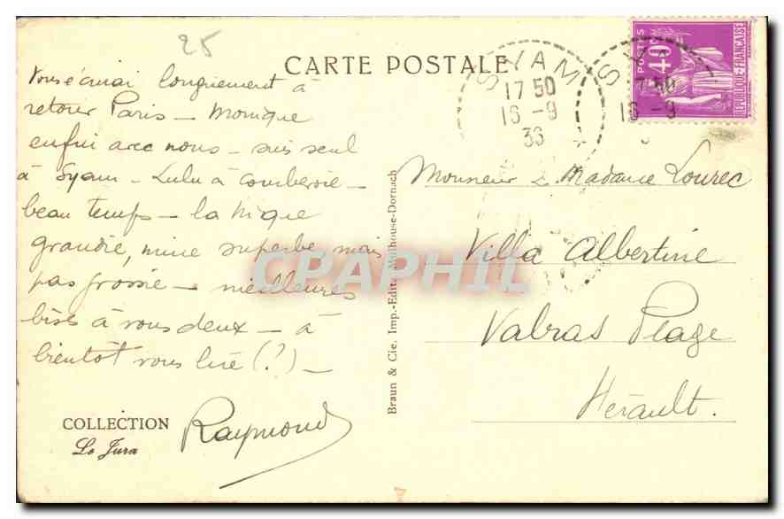 CPA Le Saut du Doubs  — Rückseite