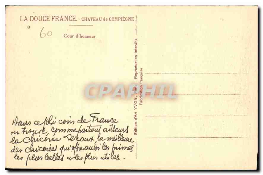 CPA Chateau de Compiegne Cour d'honneur  — Rückseite