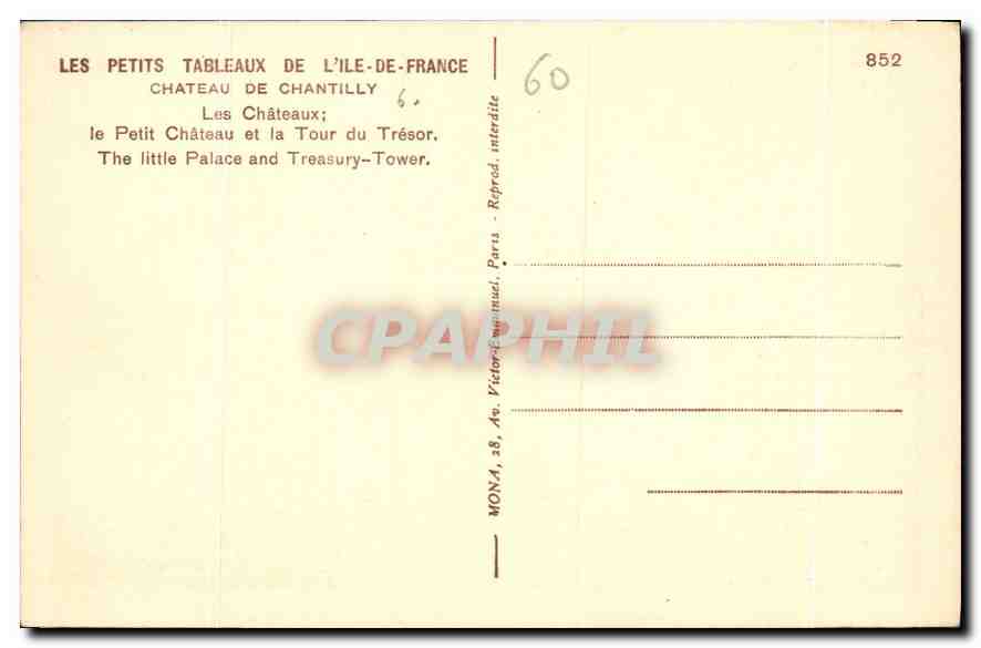 Chantilly — Das kleine Schloss und die Schatztour — Mona, Nr. 852 — Rückseite