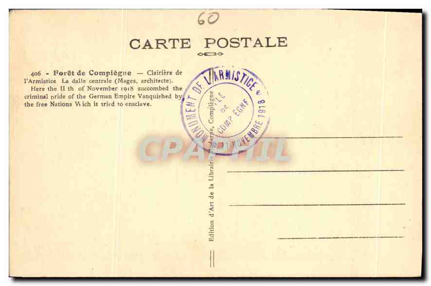 CPA Foret de Compiegne Clairiere de l'Armistice  — Rückseite
