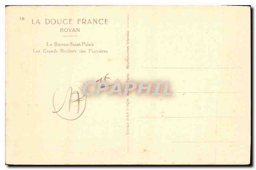 CPA Royan Le Bureau Saint Palais Les Grands Rochers des Pierreres  — Back