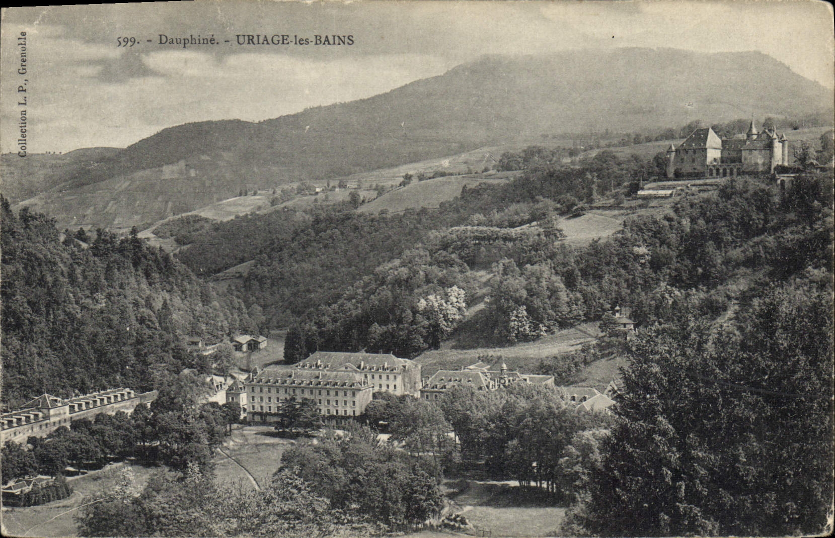 Uriage-les-Bains — vue panoramique avec château et bâtiments — Collection L. P. Grenoble, n° 599