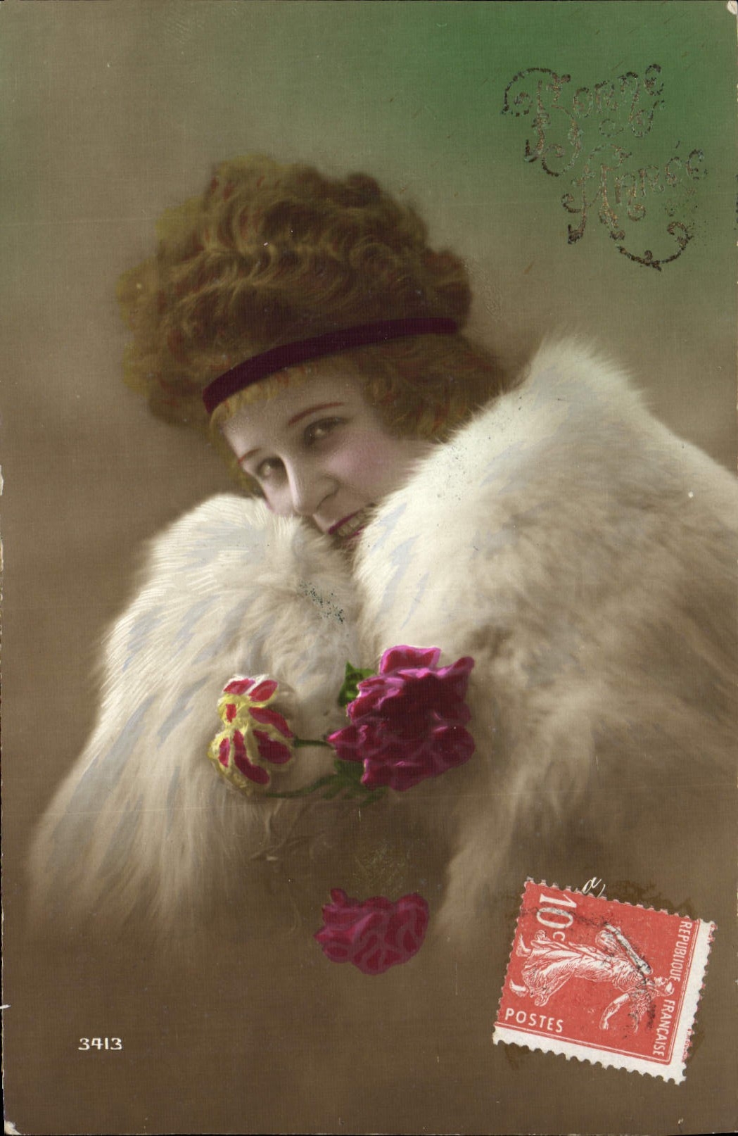 Jeune femme en fourrure — roses — éditeur 'Fronde' n°3413