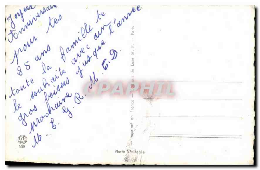 Femme souriante — Anniversaire — Éditions de Luxe G.P. n° 459 — Verso
