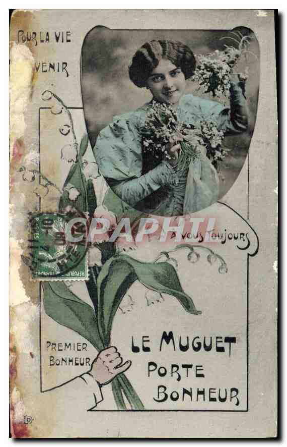 CPA Pour la Vie Sevenir Premier Bonheur le Muguet Porte Bonheur Femme
