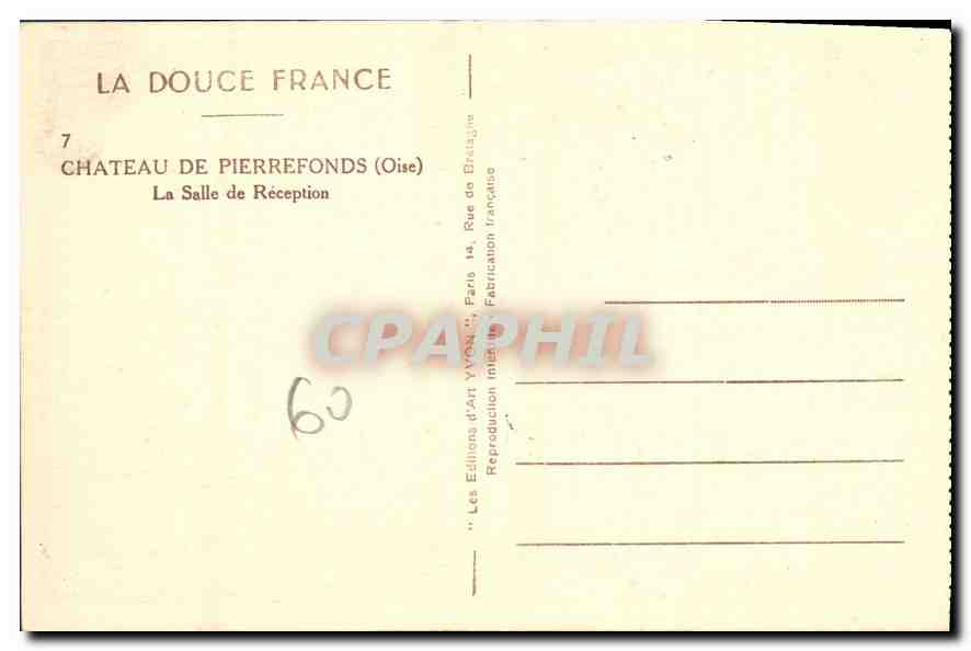 Château de Pierrefonds — Salle de Réception — Les Éditions d'Art Yvon, Paris — Rückseite