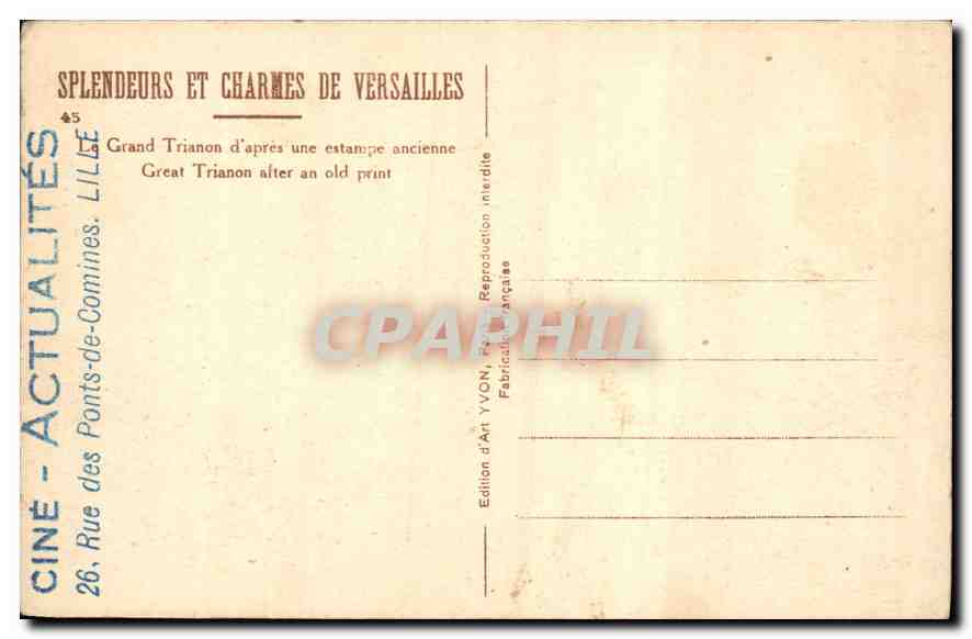 CPA Splendeurs et Charmes de Versailles le Grand Trianon d'apres une estampe ancienne  — Rückseite