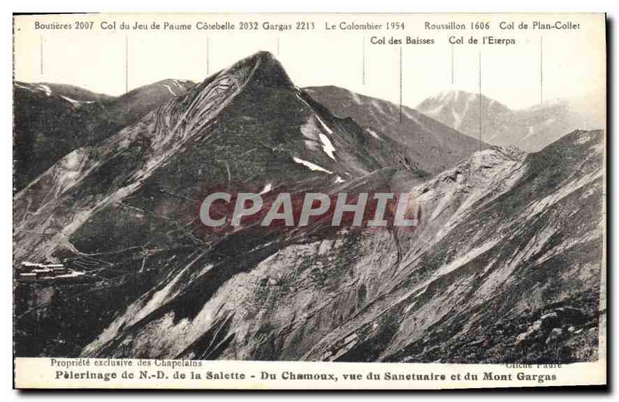 Vue du Sanctuaire et du Mont Gargas — Pèlerinage de N.-D. de la Salette — Propriété exclusive des Chapelains
